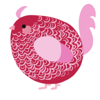 A crimson and pink chicken with a double-lace pattern