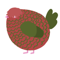 A red and olive chicken with a lace pattern