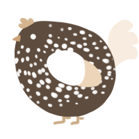 A bark and cream chicken with a speckle pattern