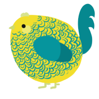 A yellow and teal chicken with a double-lace pattern