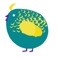 A teal and yellow chicken with a half-lace pattern