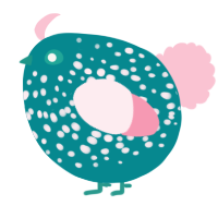 A teal and rose chicken with a speckle pattern