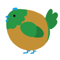 A gold and viridian chicken with a head pattern