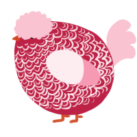 A crimson and rose chicken with a double-lace pattern