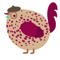 A beige and maroon chicken with a speckle pattern