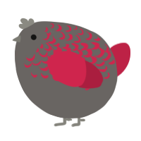 A grey and crimson chicken with a half-lace pattern