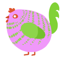 A lavender and grass chicken with a bar pattern
