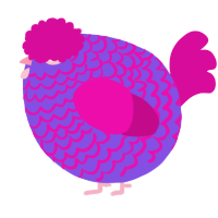 A blurple and fuchsia chicken with a lace pattern