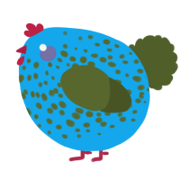 A sky and olive chicken with a speckle pattern