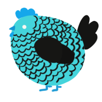 A aqua and black chicken with a lace pattern