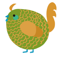 A chartreuse and orange chicken with a lace pattern