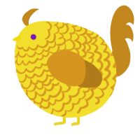 A yellow and ochre chicken with a lace pattern