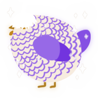 A cream and blurple chicken with a lace pattern
