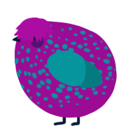 A plum and teal chicken with a speckle pattern