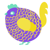 A blurple and yellow chicken with a lace pattern