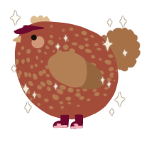 A red and brown chicken with a speckle pattern