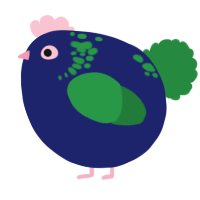 A navy and viridian chicken with a neck-speckle pattern
