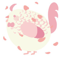 A white and pink chicken with a half-lace pattern