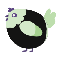 A black and gluppy chicken with a head pattern