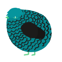 A teal and sable chicken with a lace pattern