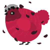 A crimson chicken with a bar pattern