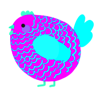 A amethyst and aqua chicken with a lace pattern