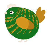 A leaf and ochre chicken with a bar pattern