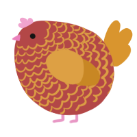 A red and orange chicken with a lace pattern