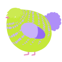 A lime and lilac chicken with a bar pattern