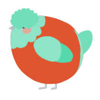 A vermilion and mint chicken with a head pattern