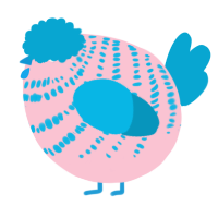 A rose and cerulean chicken with a bar pattern