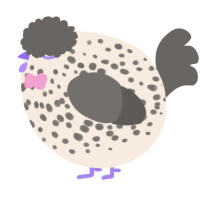 A cream and grey chicken with a speckle pattern