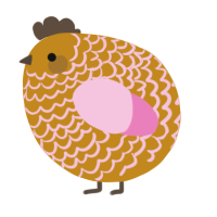 A ochre and pink chicken with a lace pattern
