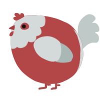 A red and silver chicken with a head pattern