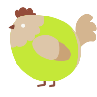 A lime and beige chicken with a head pattern