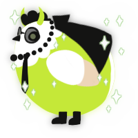 A lime and cream chicken with a head pattern