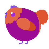 A plum and vermilion chicken with a head pattern
