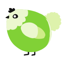A grass and apple chicken with a head pattern