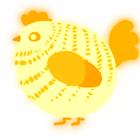 A white and gold chicken with a bar pattern