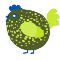 A olive and lime chicken with a speckle pattern