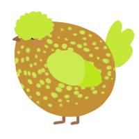 A gold and lime chicken with a speckle pattern