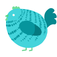 A aqua and teal chicken with a bar pattern