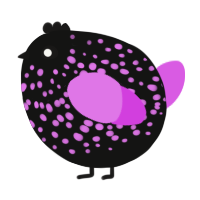 A black and orchid chicken with a speckle pattern