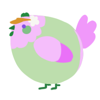 A gluppy and lavender chicken with a head pattern