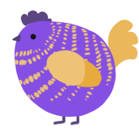A blurple and honey chicken with a bar pattern