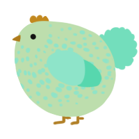 A gluppy and mint chicken with a speckle pattern