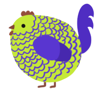 A lime and indigo chicken with a lace pattern