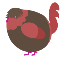 A bark and red chicken with a head pattern