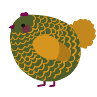 A olive and ochre chicken with a lace pattern