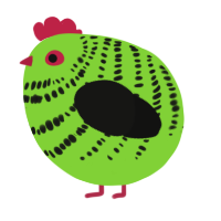 A grass and black chicken with a bar pattern